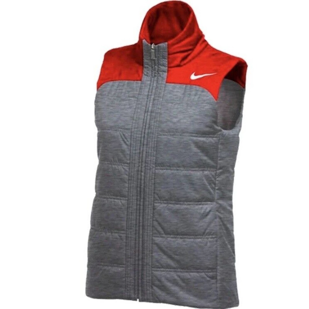 Nike Essential Filled Puffer Vest Womens Size Small Red Grey AQ3568-068